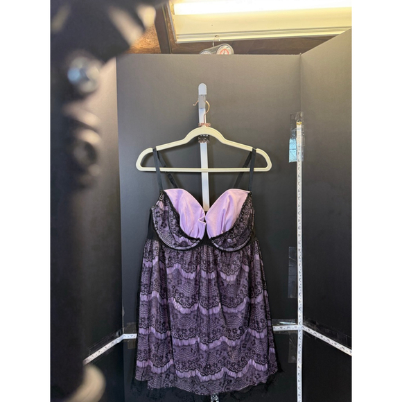 Cacique Other - Women's Cacique Purple Black Lace Chemise Babydoll Plus Size 3X
